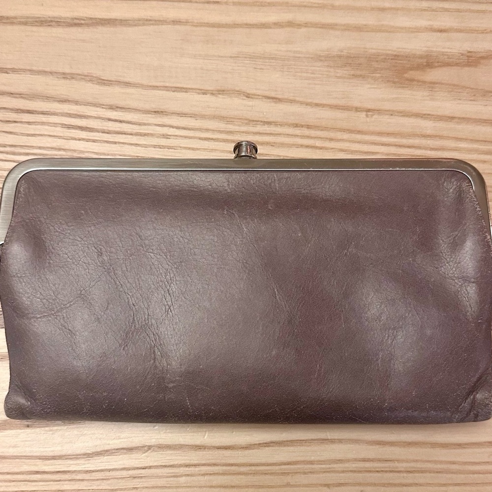 HOBO Gray Leather Kiss-Lock Clutch Wristlet
